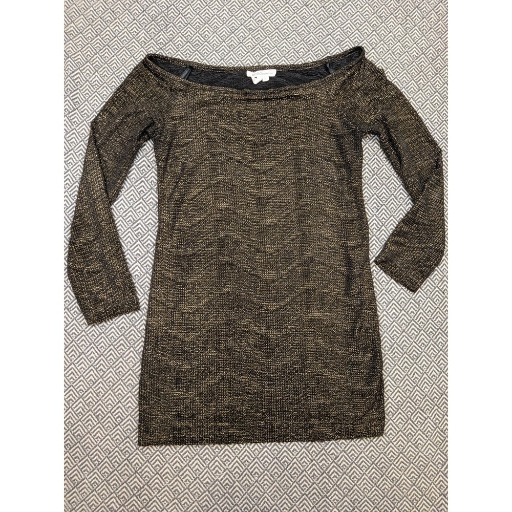BCBG Generation Black Gold Metallic Party Dress Size L Cocktail Evening NYE